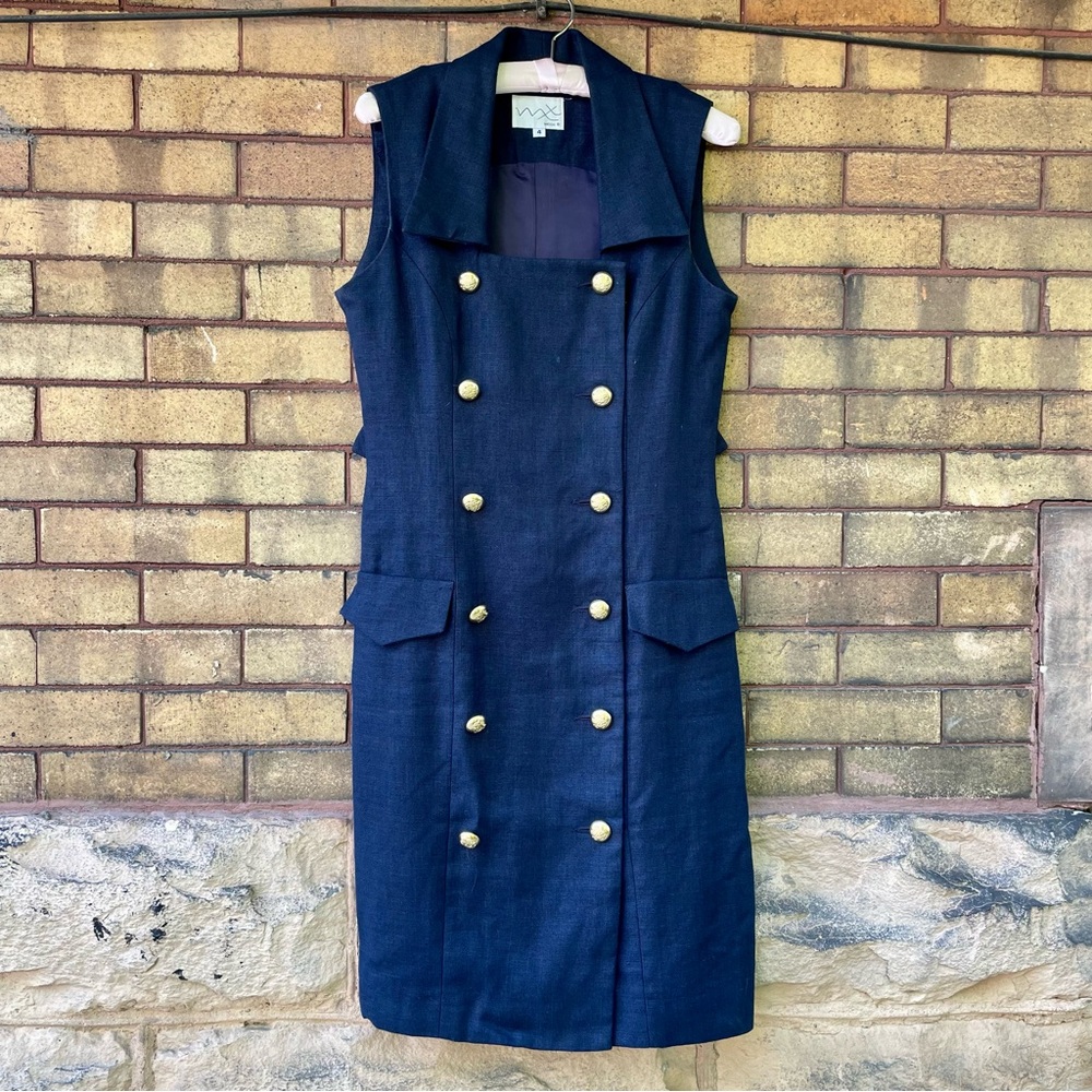 Vintage Button-front Linen Midi Dress